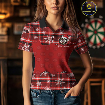 Funny Santa Dartboard Womens Darts Shirt Custom Red Plaid Snowflake Christmas Darts Jerseys Gifts TDM5182