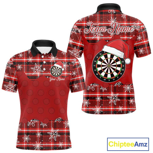 Funny Santa Dartboard Mens Darts Shirt Custom Red Plaid Snowflake Christmas Darts Jerseys Gifts TDM5182