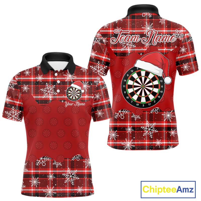 Funny Santa Dartboard Mens Darts Shirt Custom Red Plaid Snowflake Christmas Darts Jerseys Gifts TDM5182