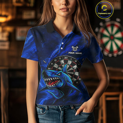 Personalized Shark Blue Darts Shirt For Women Custom Dart Jerseys Team Polo & Quarter Zip TDM5191
