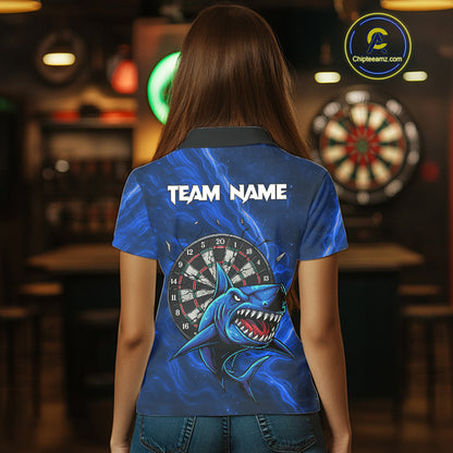 Personalized Shark Blue Darts Shirt For Women Custom Dart Jerseys Team Polo & Quarter Zip TDM5191