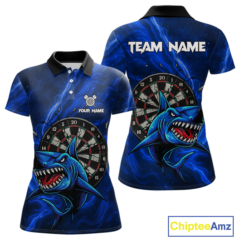 Personalized Shark Blue Darts Shirt For Women Custom Dart Jerseys Team Polo & Quarter Zip TDM5191