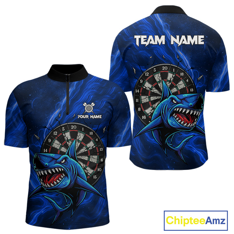 Personalized Shark Blue Darts Shirt For Men Custom Dart Jerseys Team Polo & Quarter Zip TDM5191