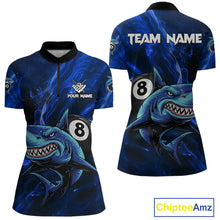 Load image into Gallery viewer, Personalized Blue 8 Ball Shark Billiard Shirt For Women Custom Billiard Team Jersey Polo &amp; 1/4 Zip TDM5192