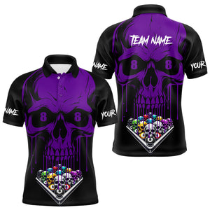 Personalized Purple Skull Billiard Balls Funny Pool Shirts For Men Custom Unique Billiard Jerseys TDM3200