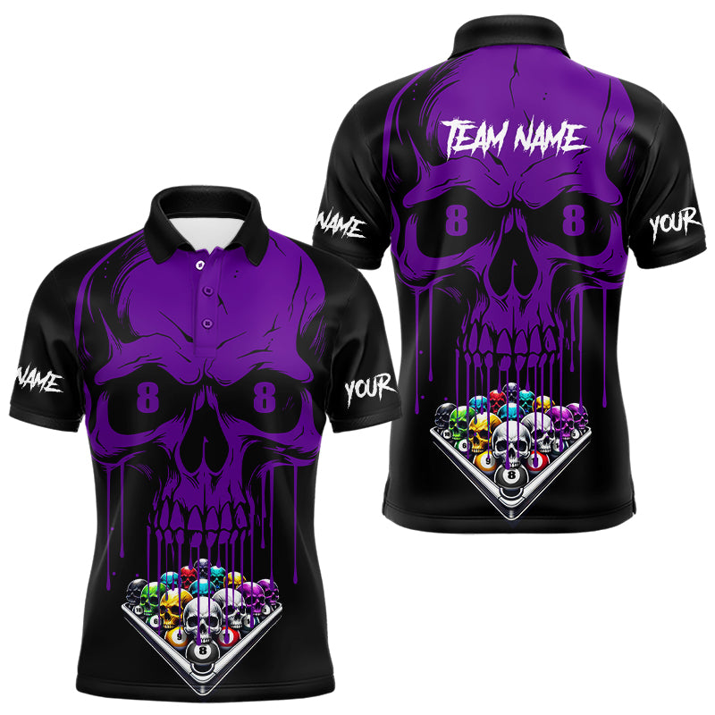 Personalized Purple Skull Billiard Balls Funny Pool Shirts For Men Custom Unique Billiard Jerseys TDM3200