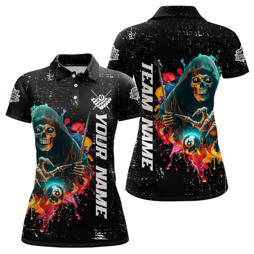 Billiard Death Skeleton Colorful Grunge Style Custom Women Billiard Shirts, Billiard Jersey | Black TDM3201