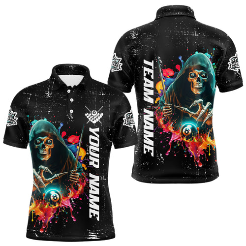 Billiard Death Skeleton Colorful Grunge Style Custom Men Billiard Shirts, Billiard Jersey | Black TDM3201