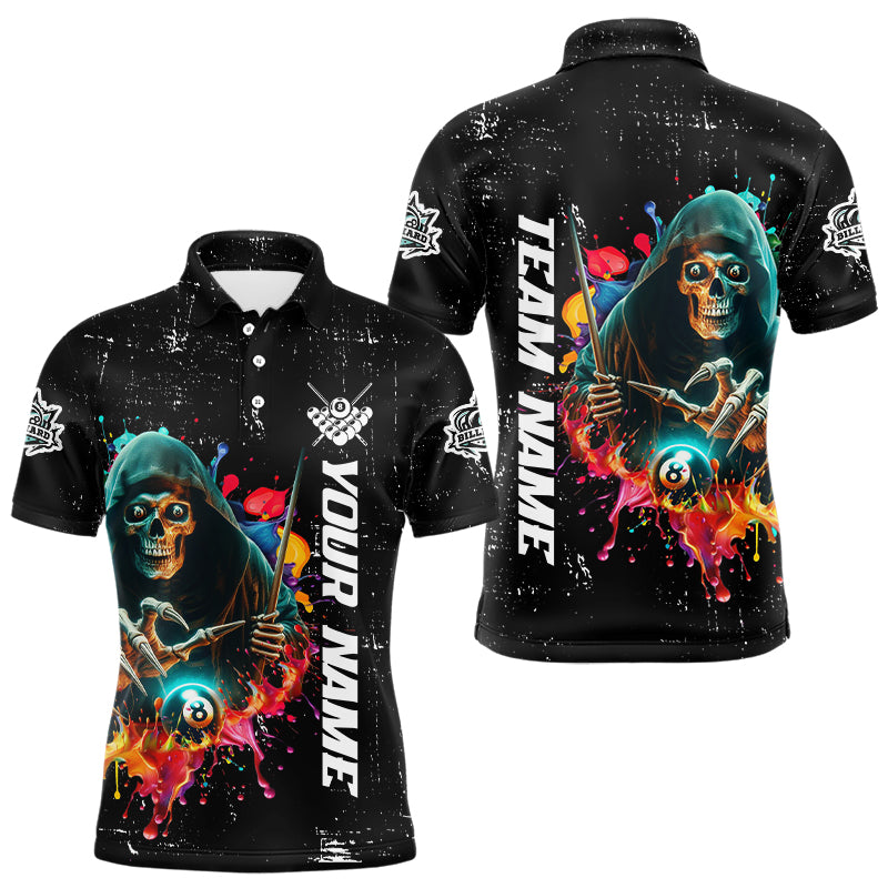 Billiard Death Skeleton Colorful Grunge Style Custom Men Billiard Shirts, Billiard Jersey | Black TDM3201