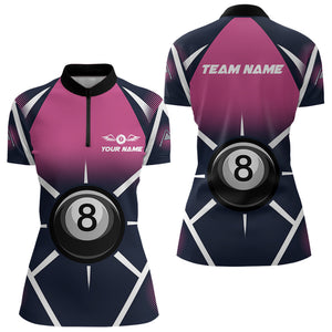 Personalized Pink Black 8 Ball Pool Billiard Shirt For Women, Billiard Sport Pool Team Jerseys TDM3209