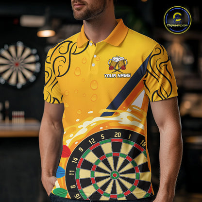 Personalized Funny Beer Tribal Darts Shirt For Men Custom Drinking Dart Team Jersey Polo & 1/4 Zip TDM5434