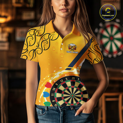 Personalized Funny Beer Tribal Darts Shirt For Women Custom Drinking Dart Team Jersey Polo & 1/4 Zip TDM5434