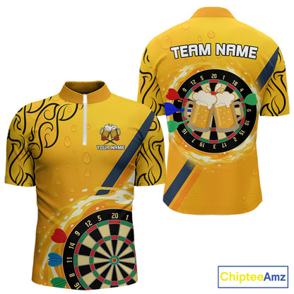 Personalized Funny Beer Tribal Darts Shirt For Men Custom Drinking Dart Team Jersey Polo & 1/4 Zip TDM5434