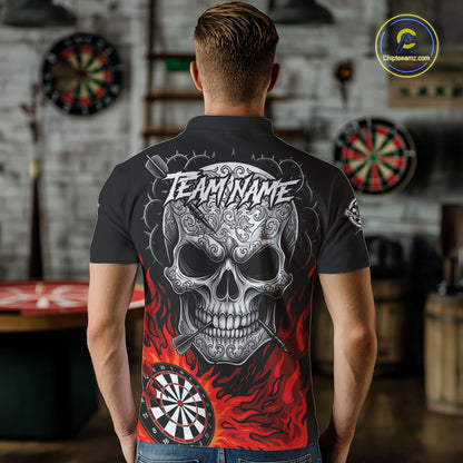 Black And Red Flaming Skull Darts Shirt For Men Custom Darts League Jersey Team Polo & 1/4 Zip TDM5435