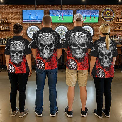 Black And Red Flaming Skull Darts Shirt For Women Custom Darts League Jersey Team Polo & 1/4 Zip TDM5435