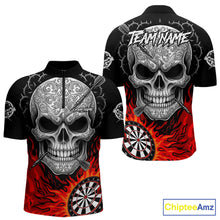 Load image into Gallery viewer, Black And Red Flaming Skull Darts Shirt For Men Custom Darts League Jersey Team Polo &amp; 1/4 Zip TDM5435