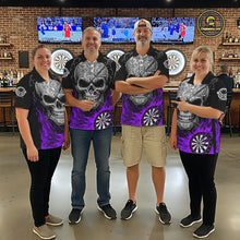 Load image into Gallery viewer, Black And Purple Flaming Skull Darts Shirt For Women Custom Darts League Jersey Team Polo &amp; 1/4 Zip TDM5437