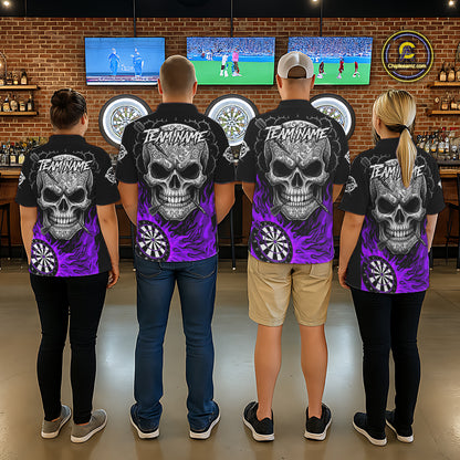 Black And Purple Flaming Skull Darts Shirt For Women Custom Darts League Jersey Team Polo & 1/4 Zip TDM5437