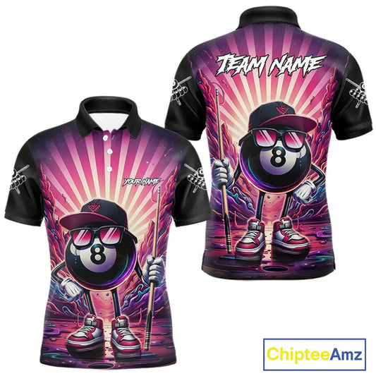 Funny 8 Ball Pool Neon Graffiti Billiard Shirt For Men Custom Billiard Jersey Team Polo & 1/4 Zip TDM5443
