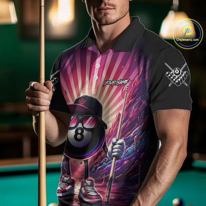 Funny 8 Ball Pool Neon Graffiti Billiard Shirt For Men Custom Billiard Jersey Team Polo & 1/4 Zip TDM5443