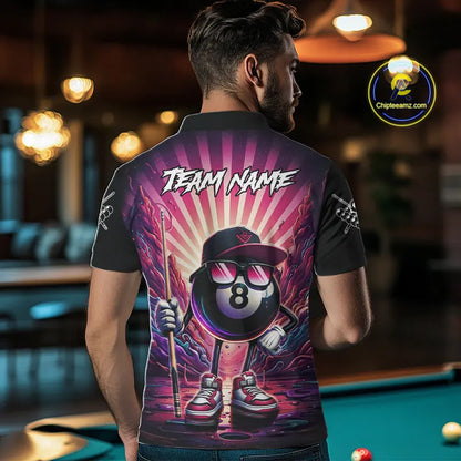 Funny 8 Ball Pool Neon Graffiti Billiard Shirt For Men Custom Billiard Jersey Team Polo & 1/4 Zip TDM5443