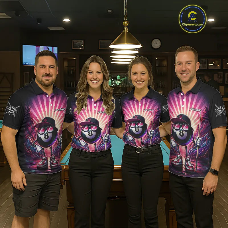 Funny 8 Ball Pool Neon Graffiti Billiard Shirt For Women Custom Billiard Jersey Team Polo & 1/4 Zip TDM5443