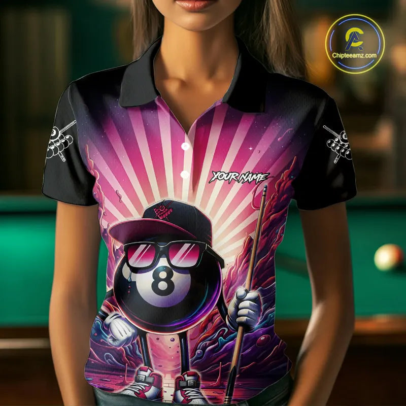 Funny 8 Ball Pool Neon Graffiti Billiard Shirt For Women Custom Billiard Jersey Team Polo & 1/4 Zip TDM5443