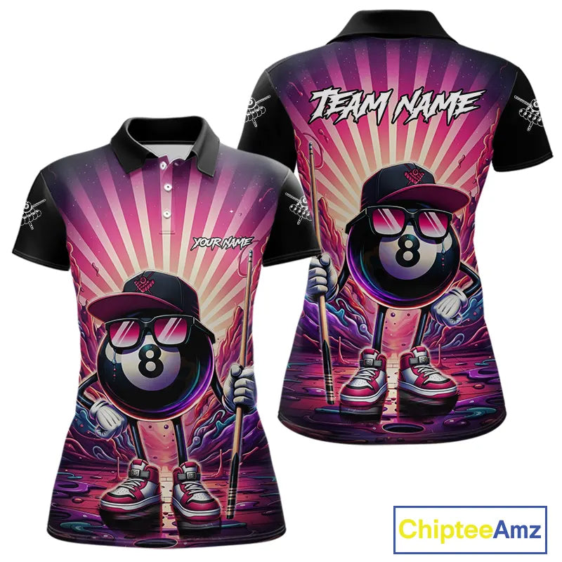 Funny 8 Ball Pool Neon Graffiti Billiard Shirt For Women Custom Billiard Jersey Team Polo & 1/4 Zip TDM5443