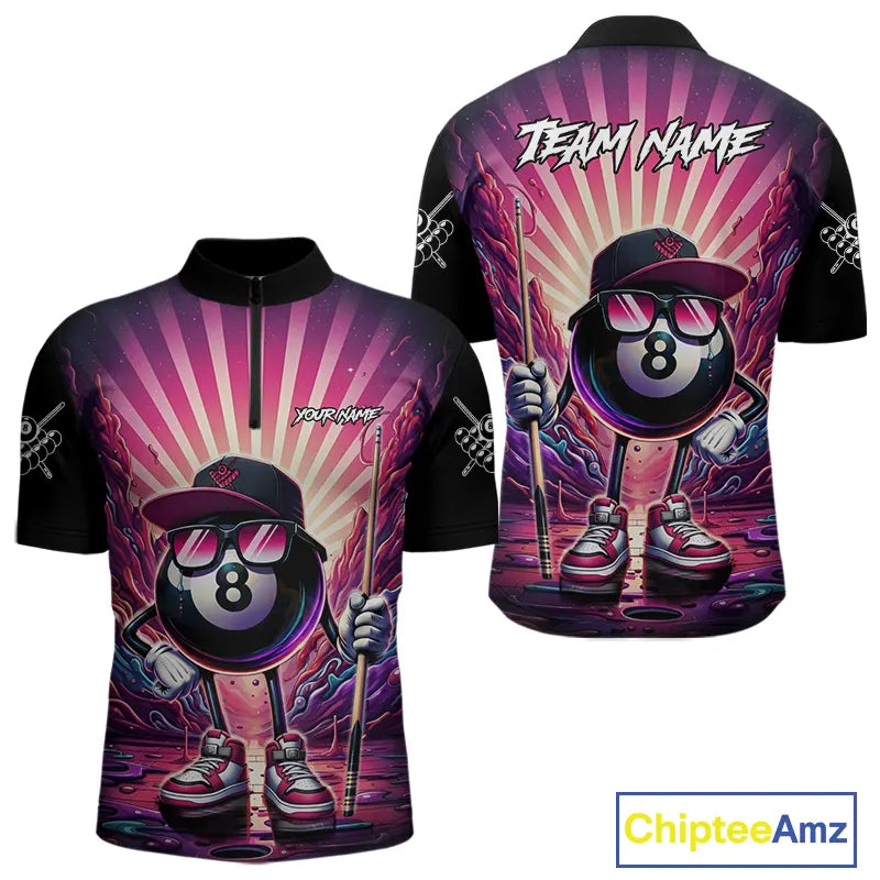 Funny 8 Ball Pool Neon Graffiti Billiard Shirt For Men Custom Billiard Jersey Team Polo & 1/4 Zip TDM5443