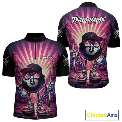 Funny 8 Ball Pool Neon Graffiti Billiard Shirt For Men Custom Billiard Jersey Team Polo & 1/4 Zip TDM5443