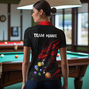 Personalized Red Black Dragon Billiard Balls Pool Shirts For Women, Billiard League Team Jerseys TDM3414