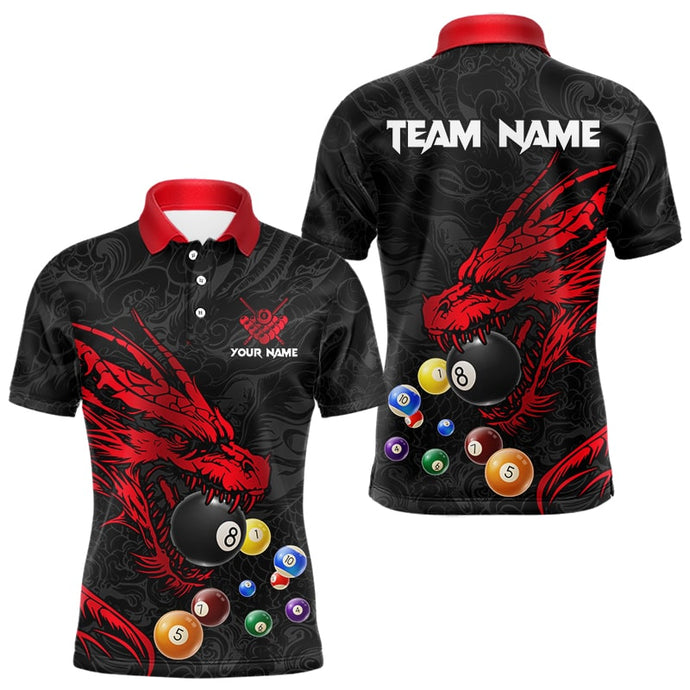 Personalized Red Black Dragon Billiard Balls Pool Shirts For Men, Billiard League Team Jerseys TDM3414