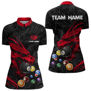 Personalized Red Black Dragon Billiard Balls Pool Shirts For Women, Billiard League Team Jerseys TDM3414