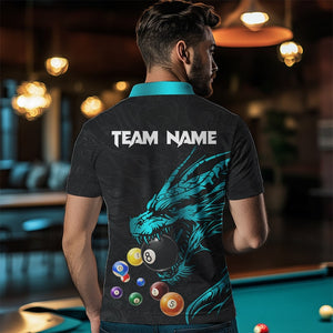 Personalized Blue Cyan Black Dragon Billiard Balls Pool Shirt For Men, Billiard League Team Jersey TDM3415