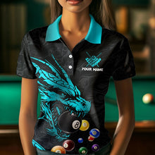 Load image into Gallery viewer, Personalized Blue Cyan Black Dragon Billiard Balls Pool Shirt For Women, Billiard League Team Jersey TDM3415