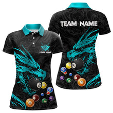 Load image into Gallery viewer, Personalized Blue Cyan Black Dragon Billiard Balls Pool Shirt For Women, Billiard League Team Jersey TDM3415