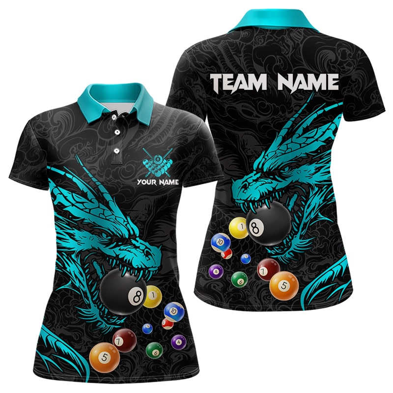 Personalized Blue Cyan Black Dragon Billiard Balls Pool Shirt For Women, Billiard League Team Jersey TDM3415