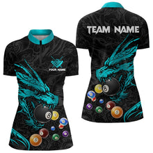 Load image into Gallery viewer, Personalized Blue Cyan Black Dragon Billiard Balls Pool Shirt For Women, Billiard League Team Jersey TDM3415