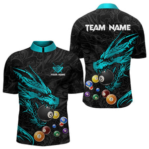 Personalized Blue Cyan Black Dragon Billiard Balls Pool Shirt For Men, Billiard League Team Jersey TDM3415