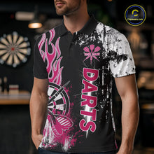 Load image into Gallery viewer, Personalized Pink Grunge Mens Dart Shirts Custom Dart Jerseys Team Polo &amp; 1/4 Zip, Darts Uniform TDM5701