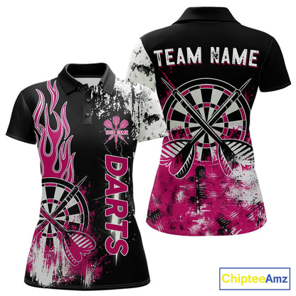 Personalized Pink Grunge Womens Dart Shirts Custom Dart Jerseys Team Polo & 1/4 Zip, Darts Uniform TDM5701