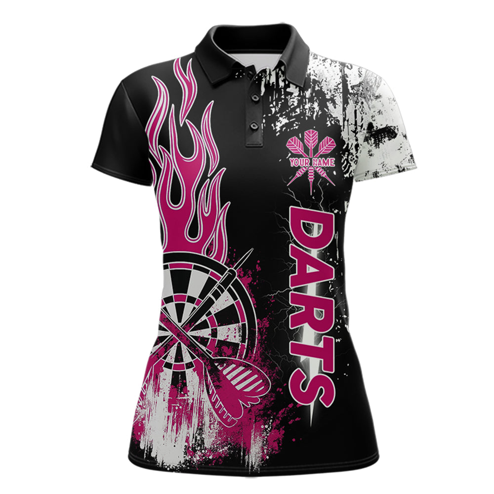 Personalized Pink Grunge Womens Dart Shirts Custom Dart Jerseys Team Polo & 1/4 Zip, Darts Uniform TDM5701
