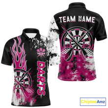 Load image into Gallery viewer, Personalized Pink Grunge Mens Dart Shirts Custom Dart Jerseys Team Polo &amp; 1/4 Zip, Darts Uniform TDM5701