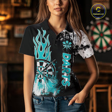 Load image into Gallery viewer, Personalized Turquoise Grunge Women Dart Shirts Custom Dart Jersey Team Polo &amp; 1/4 Zip, Dart Uniform TDM5702
