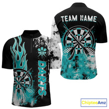 Load image into Gallery viewer, Personalized Turquoise Grunge Men Dart Shirts Custom Dart Jersey Team Polo &amp; 1/4 Zip, Dart Uniform TDM5702