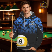Load image into Gallery viewer, 9 Ball Pool Blue Camo Custom Billiard Hoodie For Men And Women, Patriotic US Flag 9 Ball Hoodie TDM5711