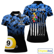 Load image into Gallery viewer, 9 Ball Pool Blue Camo Custom Billiard Shirts For Women, Patriotic US Flag Billiard Team Jerseys TDM5711
