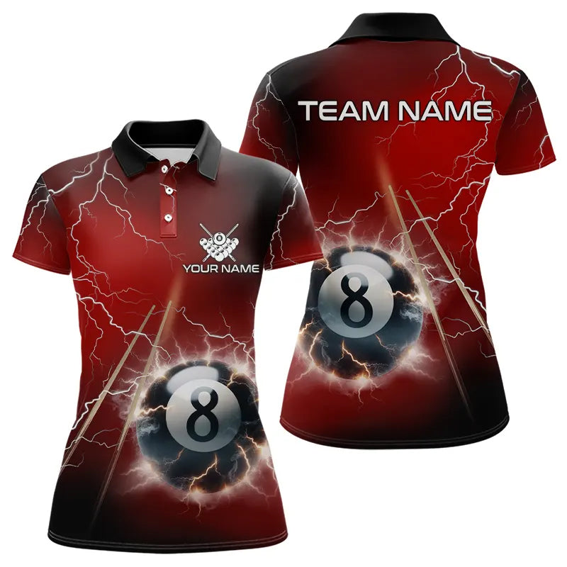 Personalized Red 3D Thunder Lightning 8 Ball Pool Billiard Shirts For Women, Billiard Team Jerseys TDM3548