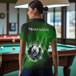 Personalized Green 3D Thunder Lightning 8 Ball Pool Billiard Shirts For Women, Billiard Team Jerseys TDM3549