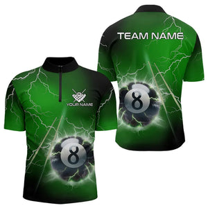 Personalized Green 3D Thunder Lightning 8 Ball Pool Billiard Shirts For Men, Billiard Team Jerseys TDM3549